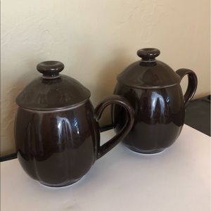 2 Teavana Brown Tea cup Set with 1 infuser & lids Fine porcelain 5 Piece Set Mug